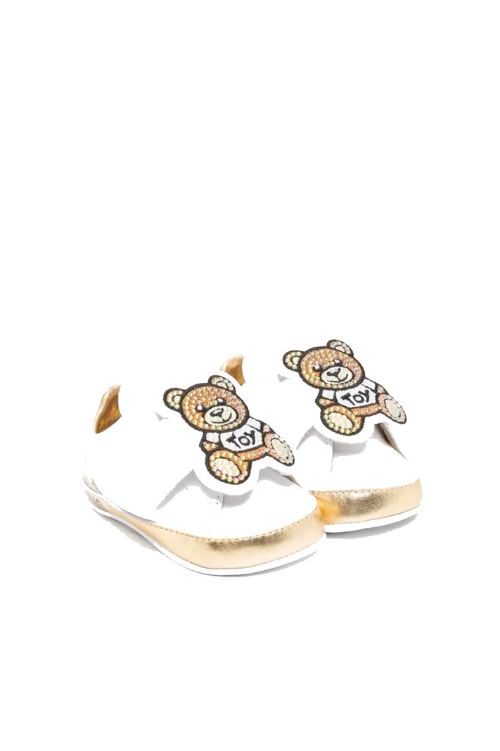 MOSCHINO + Kids Moschino unisex baby shoe with glitter and gold White