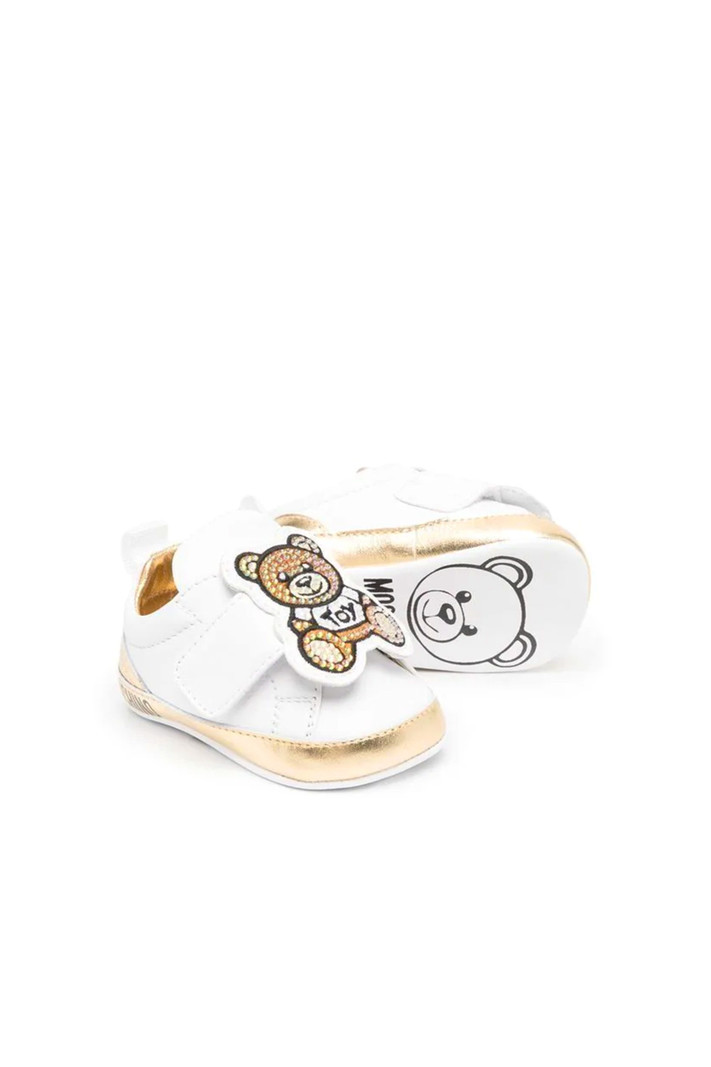 MOSCHINO + Kids Moschino unisex baby shoe with glitter and gold White