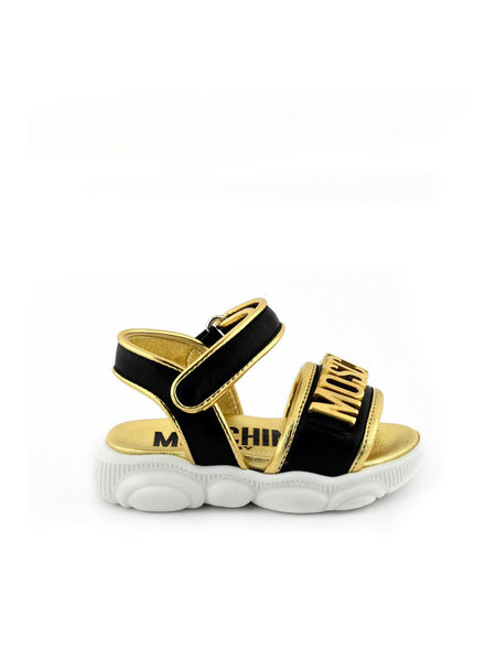 MOSCHINO + Kids Moschino unisex sandaal KIDS  met logo en klittenband GOUD / ZWART