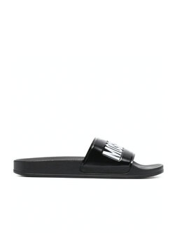 Z (S(UPER SALE Moschino slipper white name logo Black