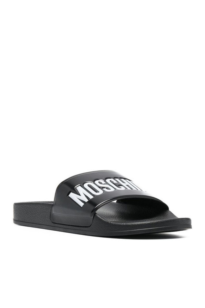 MOSCHINO + Kids Moschino slipper white name logo Black