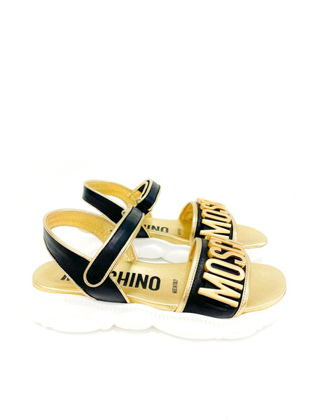 MOSCHINO + Kids Moschino unisex sandal with logo and velcro GOLD / BLACK