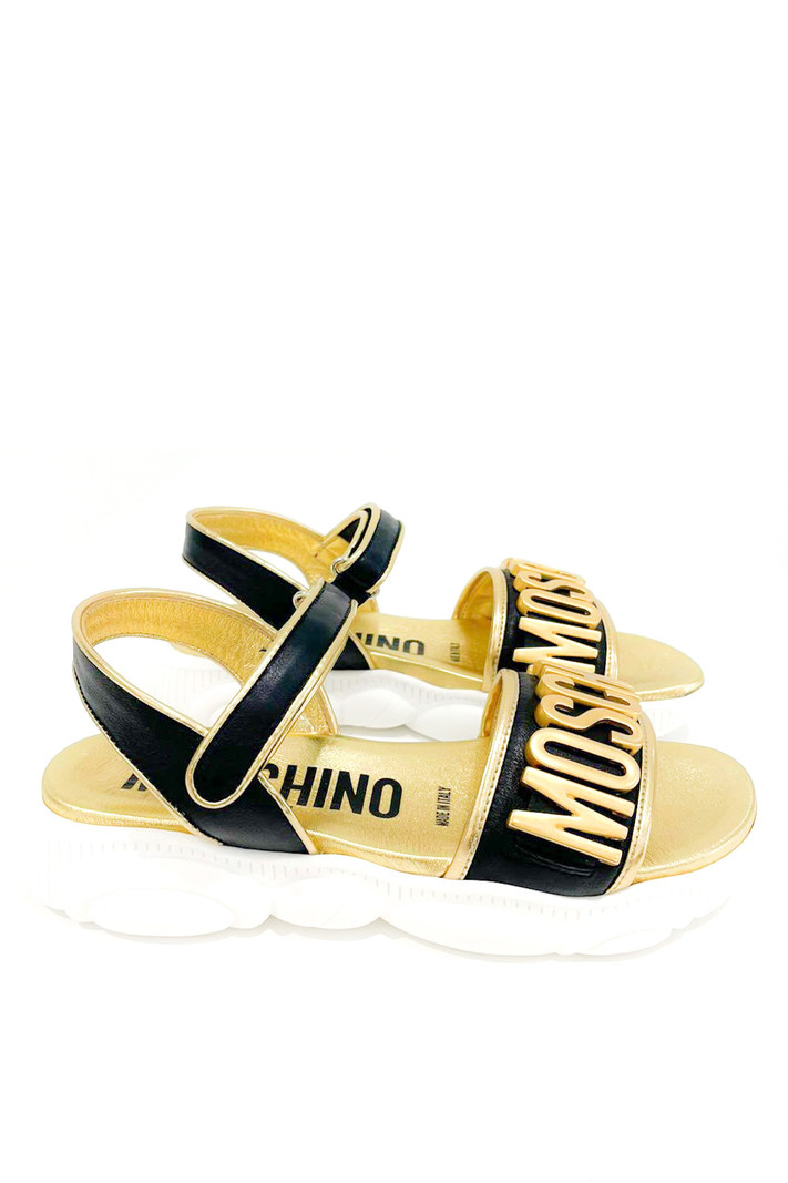 MOSCHINO + Kids Moschino unisex sandaal met logo en klittenband GOUD / ZWART