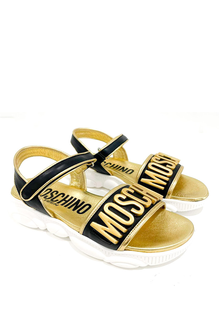 MOSCHINO + Kids Moschino unisex sandaal met logo en klittenband GOUD / ZWART