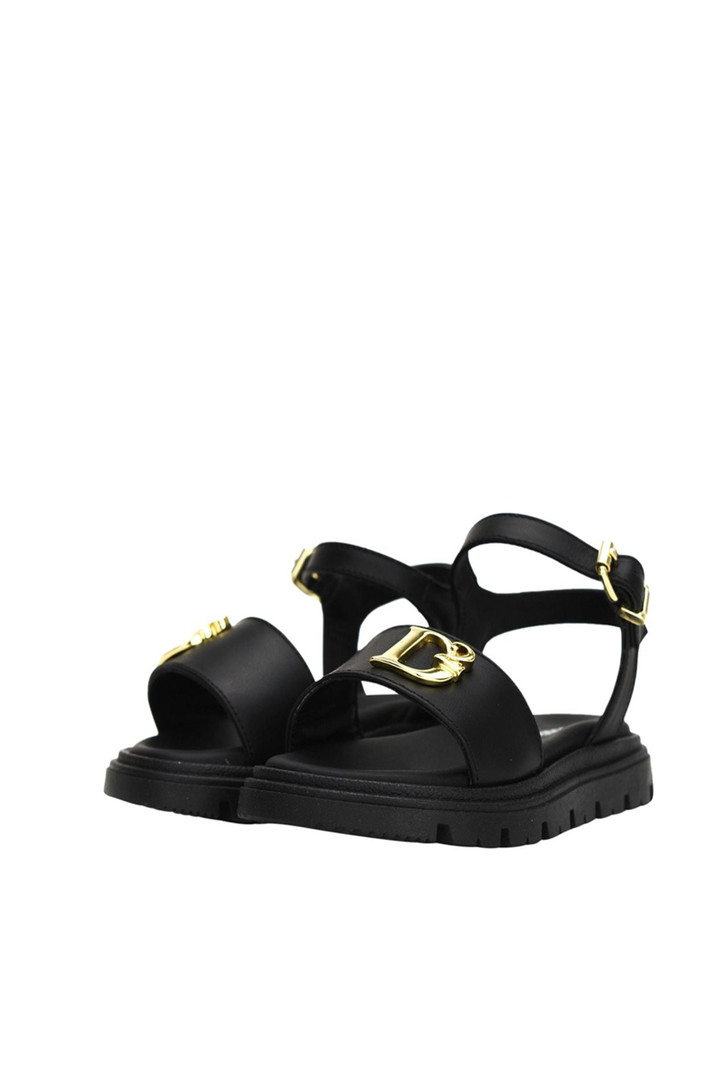 DSQUARED2 Dsquared2 KIDS statement sandaal met hoge zool en gouden D2 Zwart vanaf maat 24