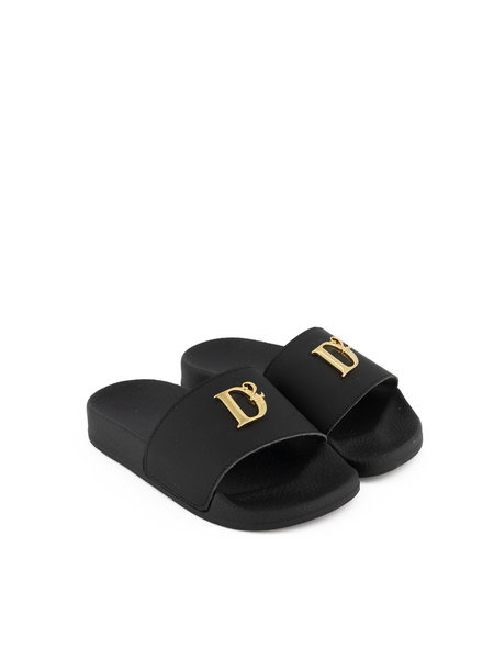 DSQUARED2 Dsquared2 KIDS statement badslipper / slipper met gouden Zwart