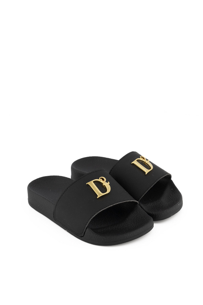 DSQUARED2 Dsquared2 KIDS statement badslipper / slipper met gouden Zwart