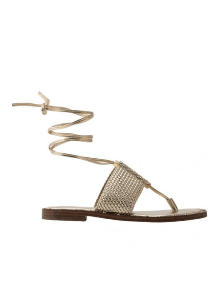 Z (S(UPER SALE Michael Kors Jagger Flat gevlochten leer sandaal Goud  ( valt een halve maat groter uit )