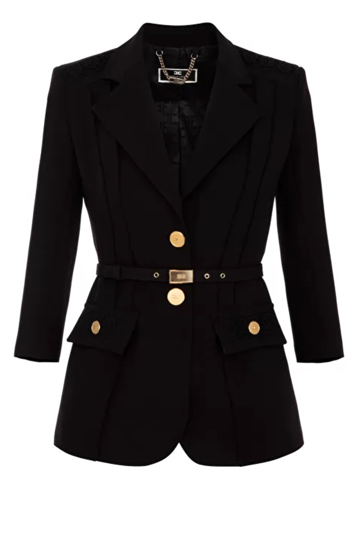 ELISABETTA FRANCHI Elisabetta Franchi colbertjas blazer met riem Zwart