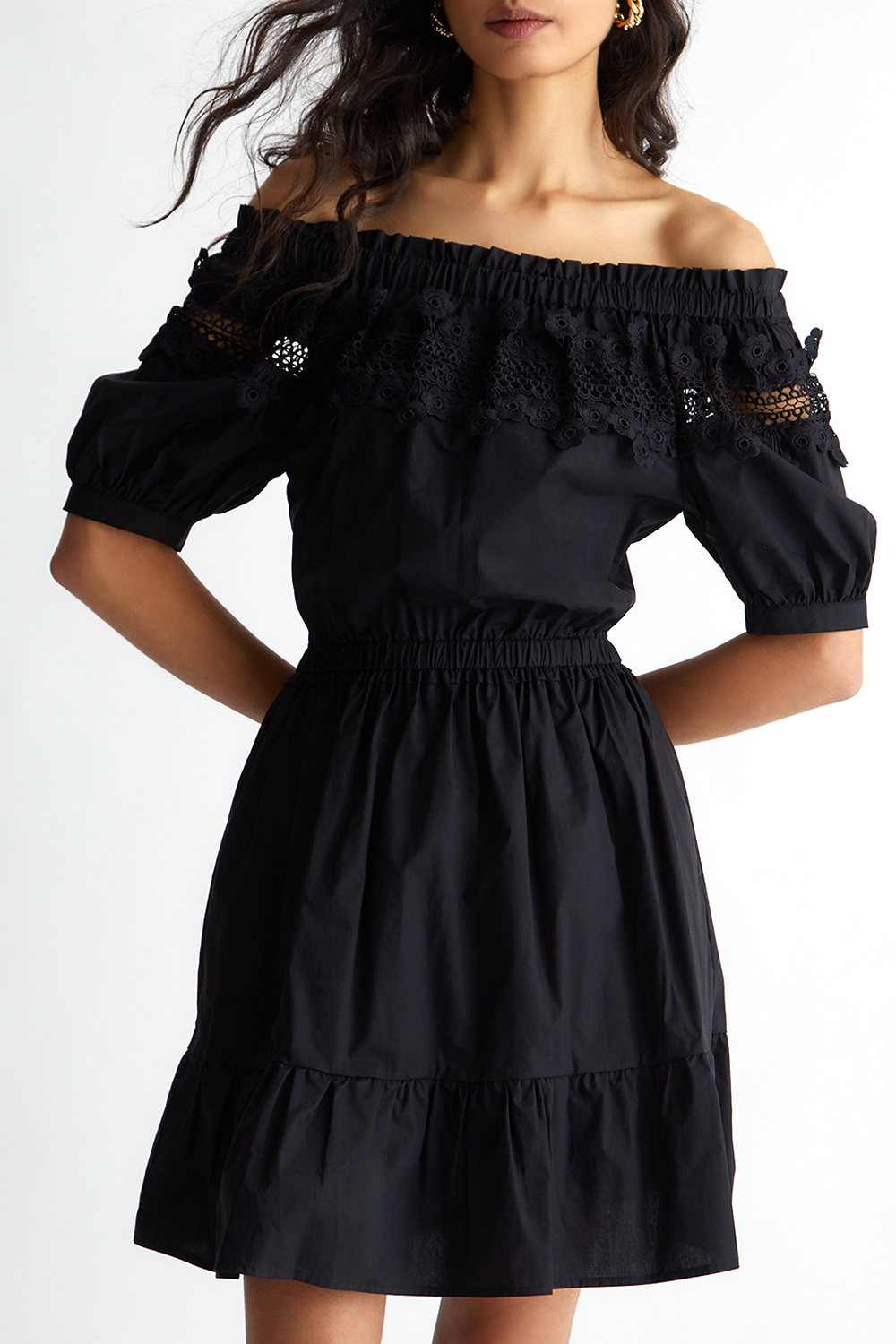 LIU JO jurk met kleine mouw en kant Zwart - Dresscode