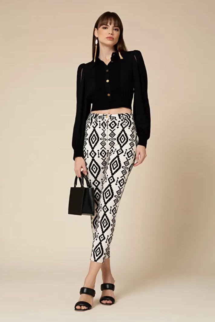 ELISABETTA FRANCHI Elisabetta Franchi 5 pocket trousers in print black White