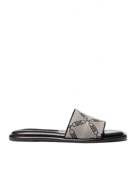 Z (S(UPER SALE Michael Kors Hayworth Slide sandaal met logo all over beige met Zwart  ( valt een halve maat groter uit )