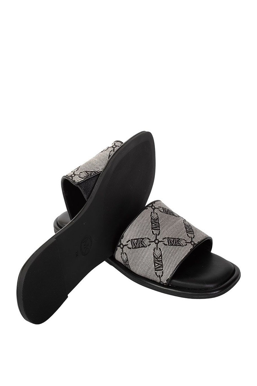 Z (S(UPER SALE Michael Kors Hayworth Slide sandal with logo all over beige with Black