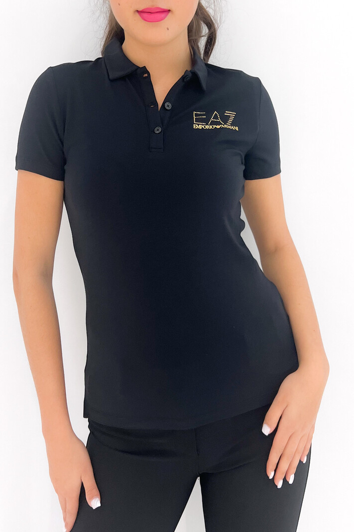 EA7 Emporio Armani EA7 Emporio Armani polo met gouden studs Zwart