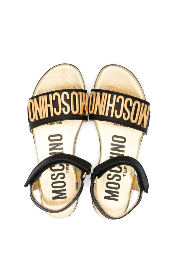 MOSCHINO + Kids Moschino sandaal met gouden logo Zwart (vallen een maat kleiner uit)