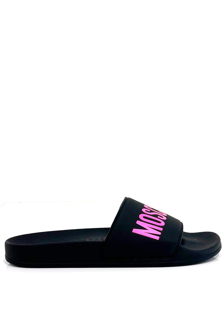 MOSCHINO + Kids Moschino slipper  neon roze logo Zwart (valt klein uit)