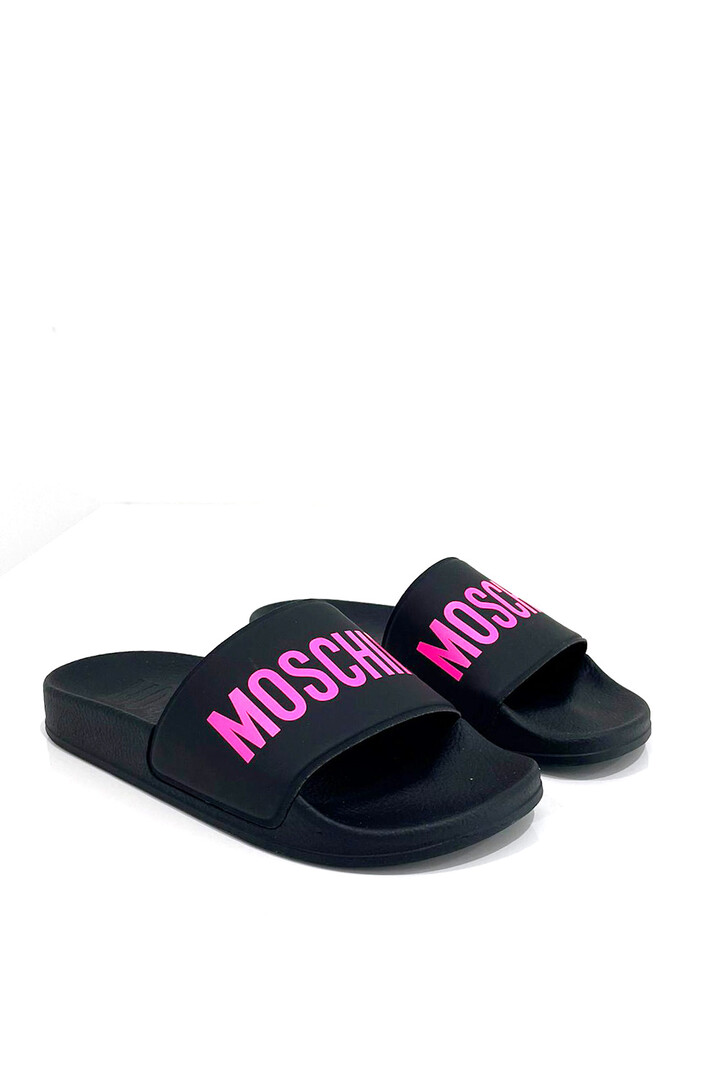 MOSCHINO + Kids Moschino slipper  neon roze logo Zwart (valt klein uit)