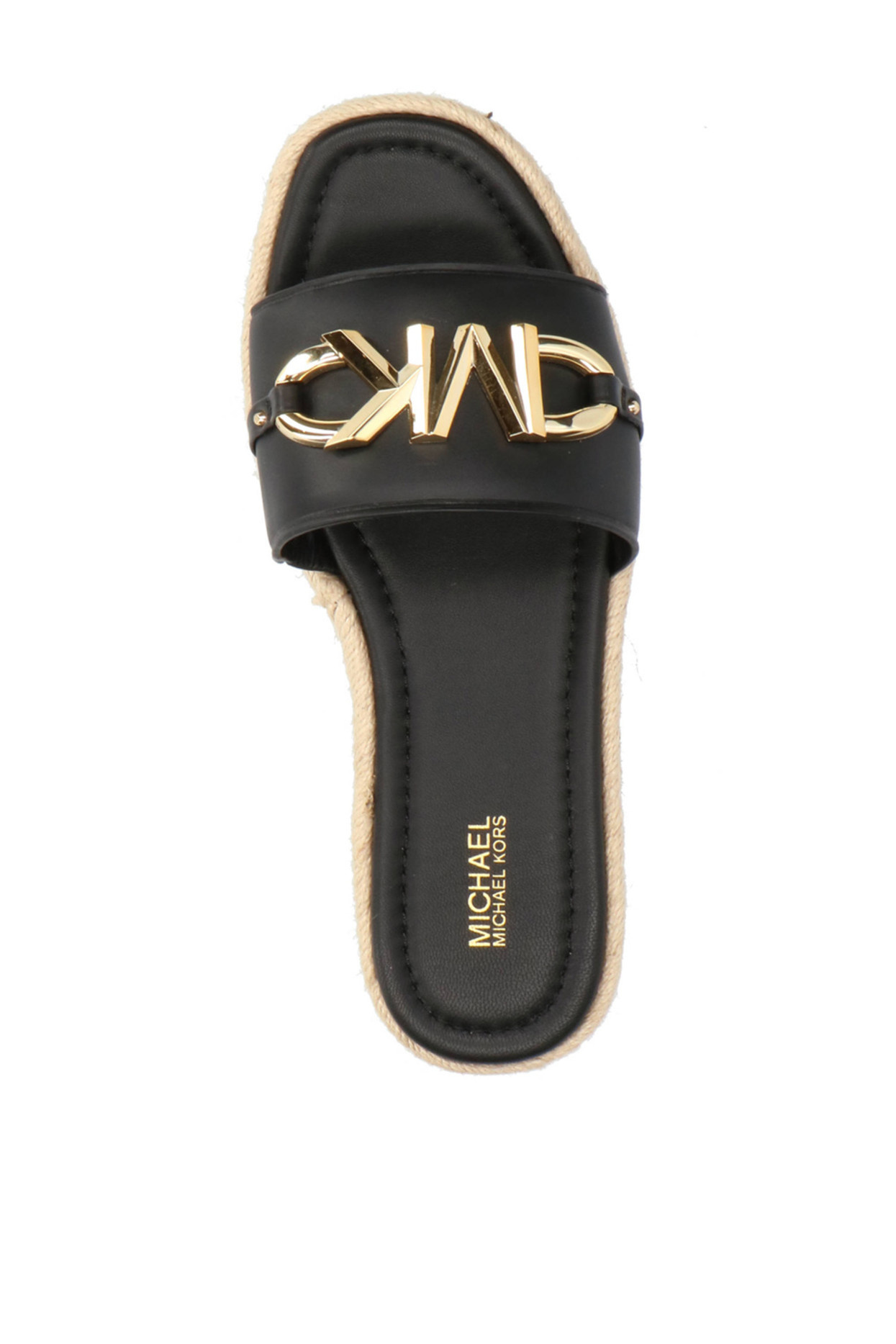 izzy sandaal met gouden logo Zwart ( valt een halve maat groter uit )