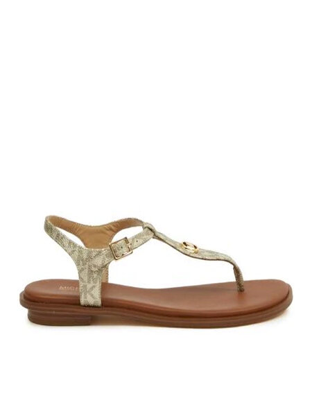 Z (S(UPER SALE Michael Kors Mallory Thong cognac bruin & logo Goud ( valt een halve maat groter uit )