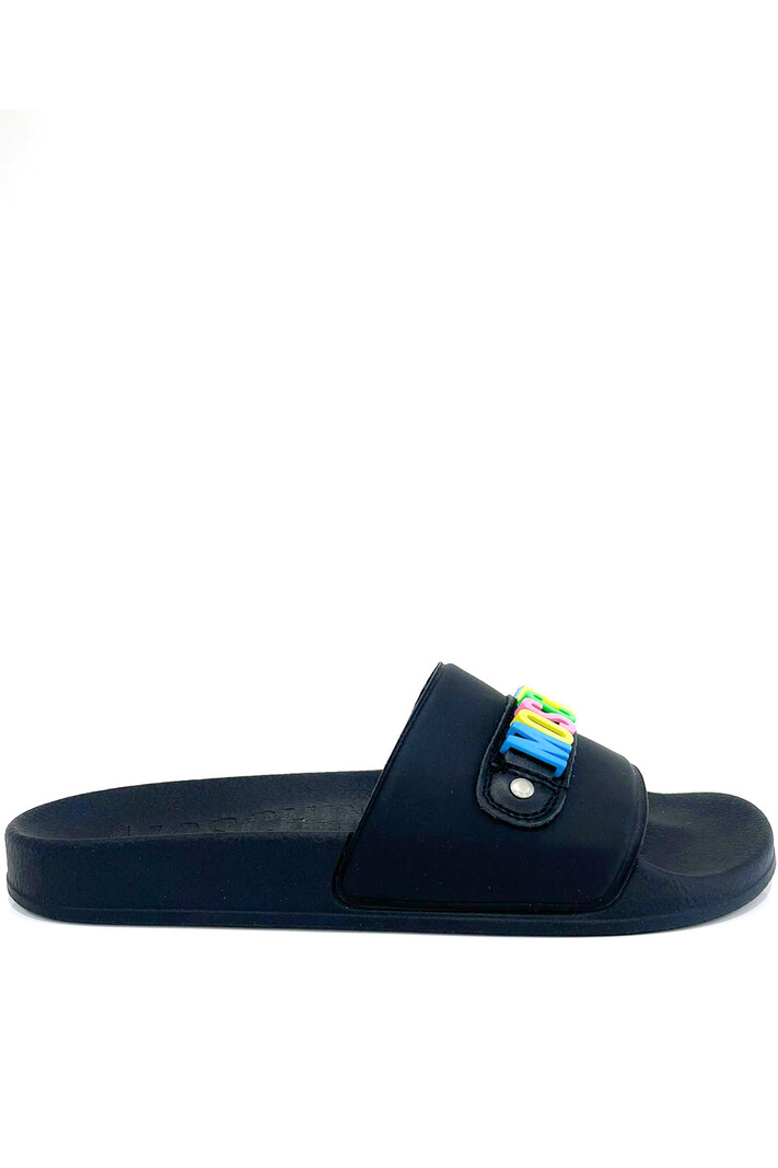 MOSCHINO + Kids Moschino unisex bathing slipper with coloured lettering Black