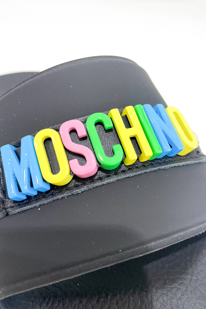 MOSCHINO + Kids Moschino unisex bathing slipper with coloured lettering Black