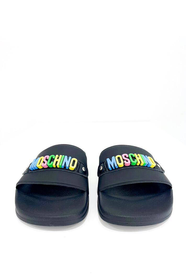 MOSCHINO + Kids Moschino unisex badslipper met gekleurde letters  Zwart  (valt klein uit)