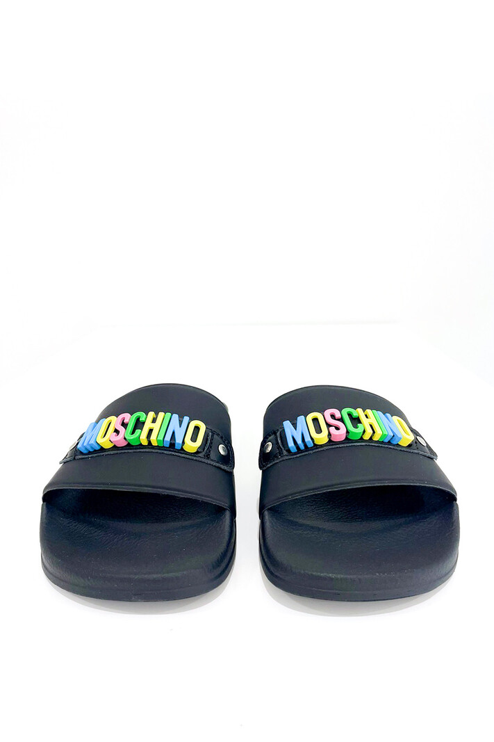 MOSCHINO + Kids Moschino unisex bathing slipper with coloured lettering Black