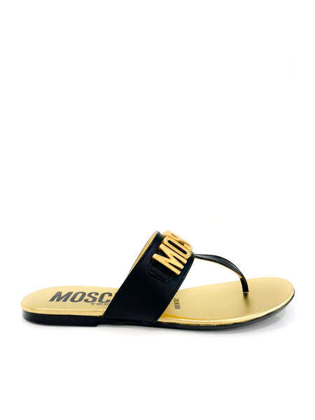 MOSCHINO + Kids Moschino slipper met gouden logo Zwart (vallen een maat kleiner uit)