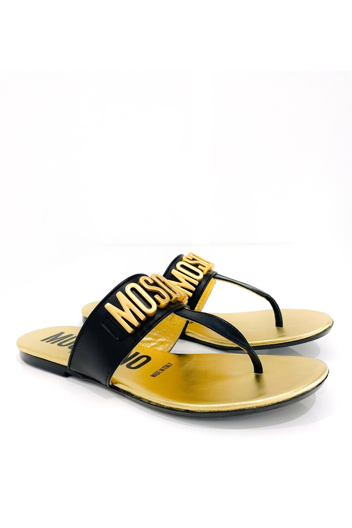 MOSCHINO + Kids Moschino slipper met gouden logo Zwart (vallen een maat kleiner uit)