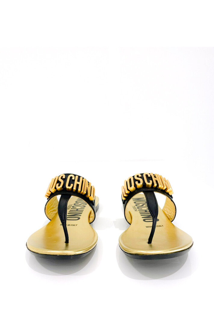 MOSCHINO + Kids Moschino slipper met gouden logo Zwart (vallen een maat kleiner uit)
