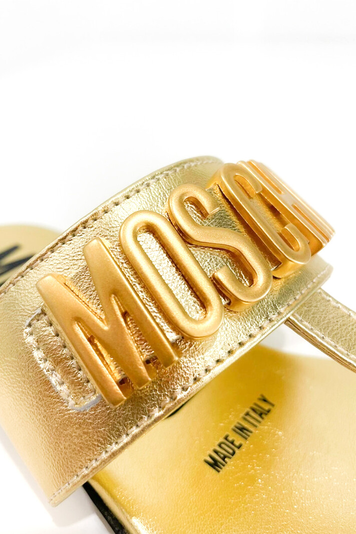 MOSCHINO + Kids Moschino slipper met gouden logo Goud (vallen een maat kleiner uit)