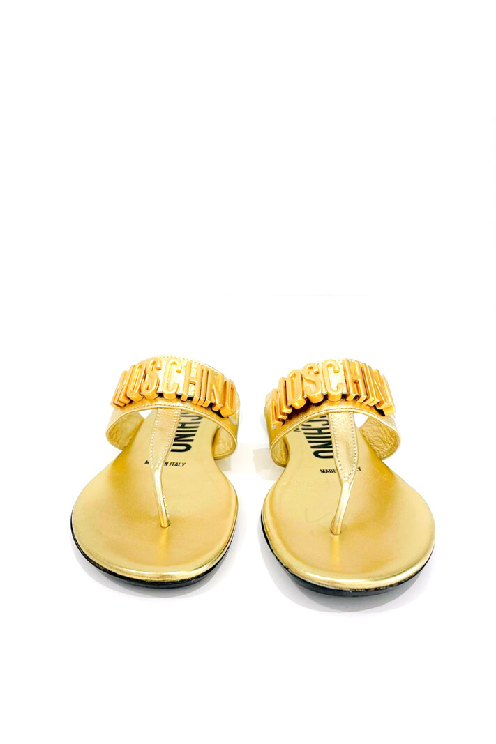 MOSCHINO + Kids Moschino slipper met gouden logo Goud (vallen een maat kleiner uit)