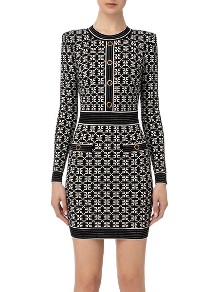 ELISABETTA FRANCHI Elisabetta Franchi knitted dress with lnge sleeves white with Black