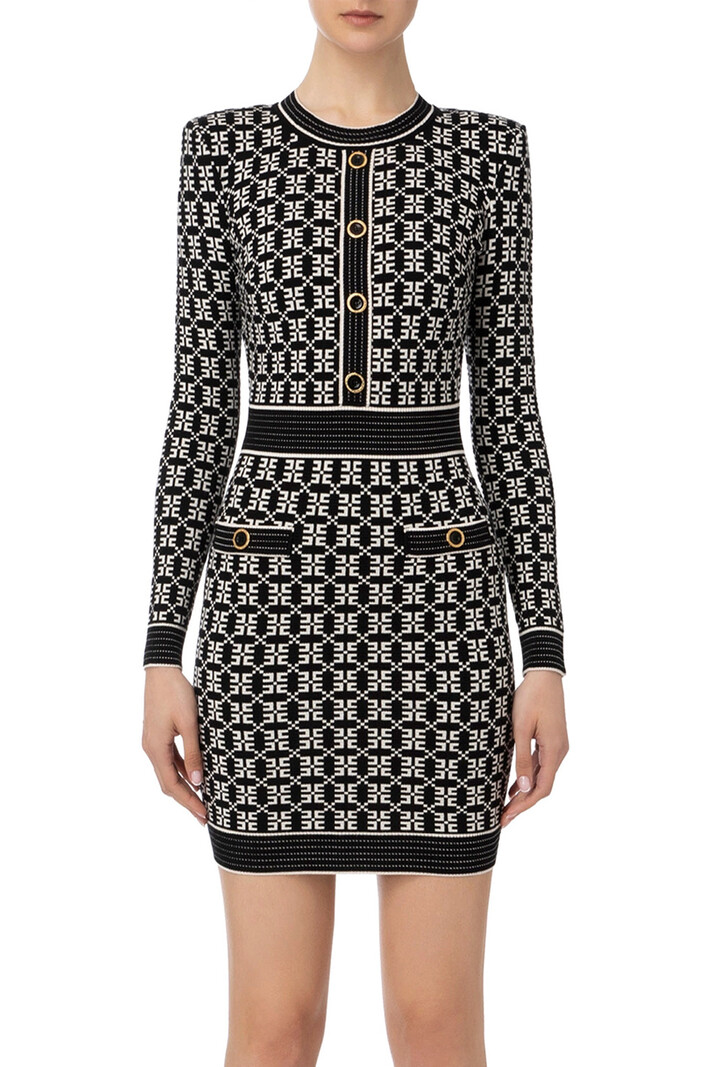 ELISABETTA FRANCHI Elisabetta Franchi knitted dress with lnge sleeves white with Black