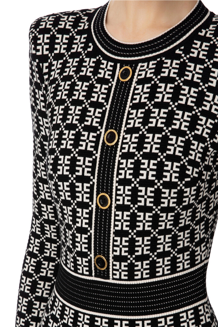 ELISABETTA FRANCHI Elisabetta Franchi knitted dress with lnge sleeves white with Black