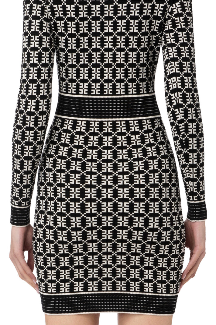 ELISABETTA FRANCHI Elisabetta Franchi knitted dress with lnge sleeves white with Black