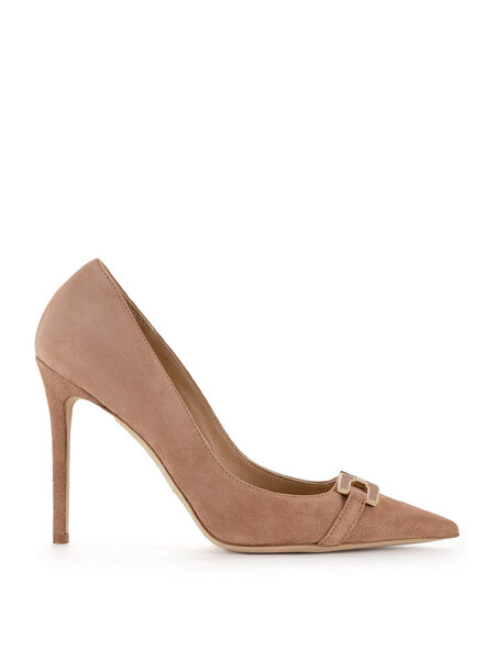 ELISABETTA FRANCHI Elisabetta Franchi suède pump met logo slotje huidskleur Nudo / Beige