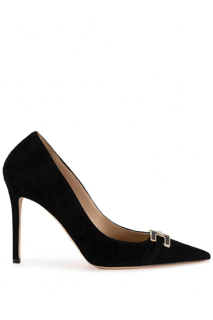 ELISABETTA FRANCHI Elisabetta Franchi suède pump met logo slotje Zwart