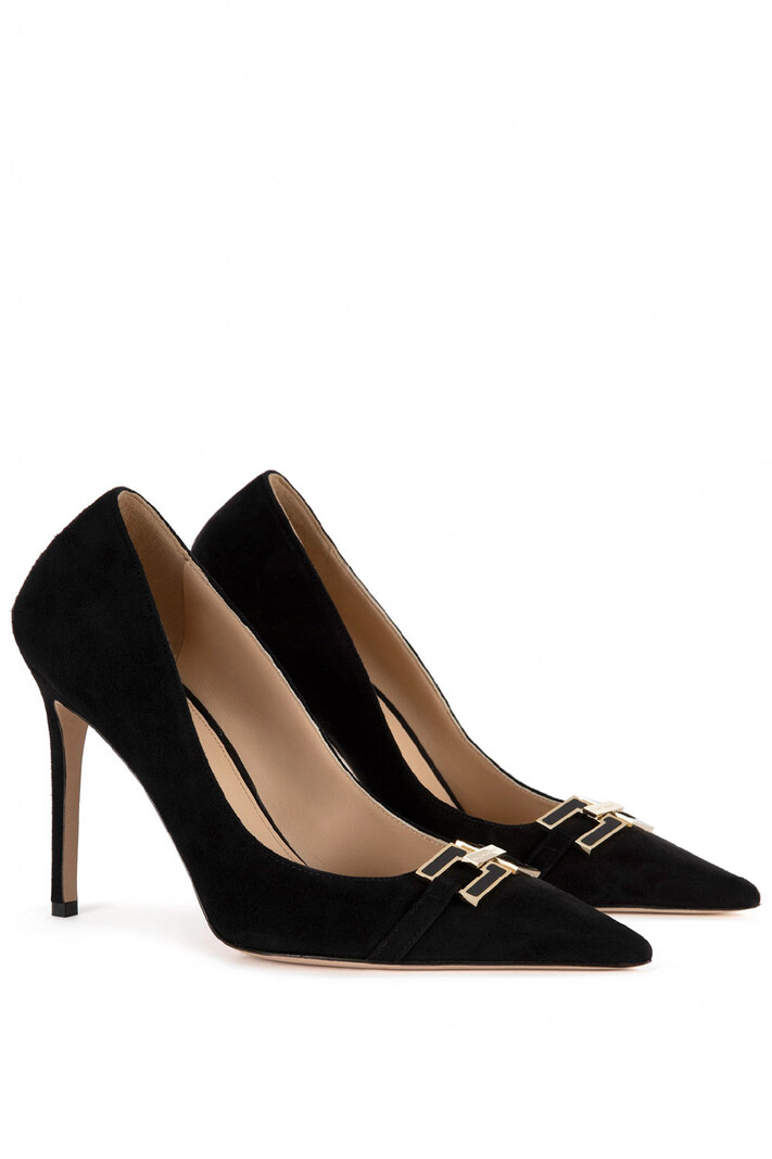 ELISABETTA FRANCHI Elisabetta Franchi suède pump met logo slotje Zwart