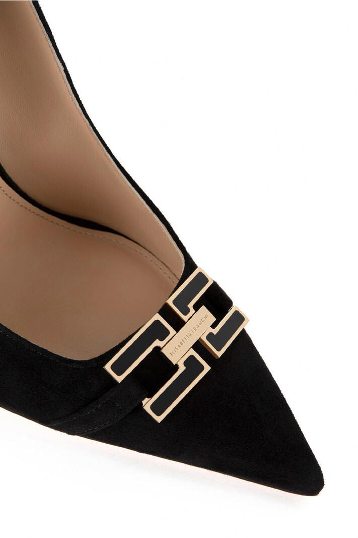 ELISABETTA FRANCHI Elisabetta Franchi suède pump met logo slotje Zwart