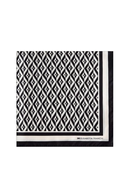 ELISABETTA FRANCHI Elisabetta Franchi silk twill scarf foulard with check print Black / White