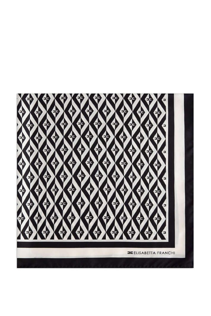 ELISABETTA FRANCHI Elisabetta Franchi silk twill scarf foulard with check print Black / White