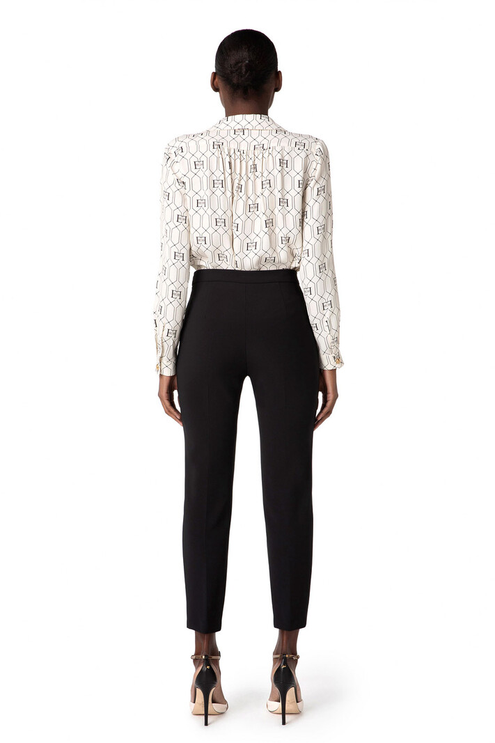 ELISABETTA FRANCHI Elisabetta Franchi trousers with gold logo detailing at waist Black