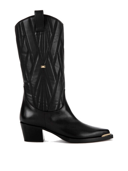 ELISABETTA FRANCHI Elisabetta Franchi cowboy boot with embroidered shaft and gold tip Black