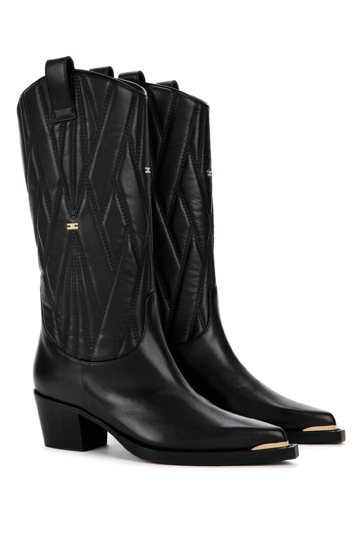 ELISABETTA FRANCHI Elisabetta Franchi cowboy boot with embroidered shaft and gold tip Black