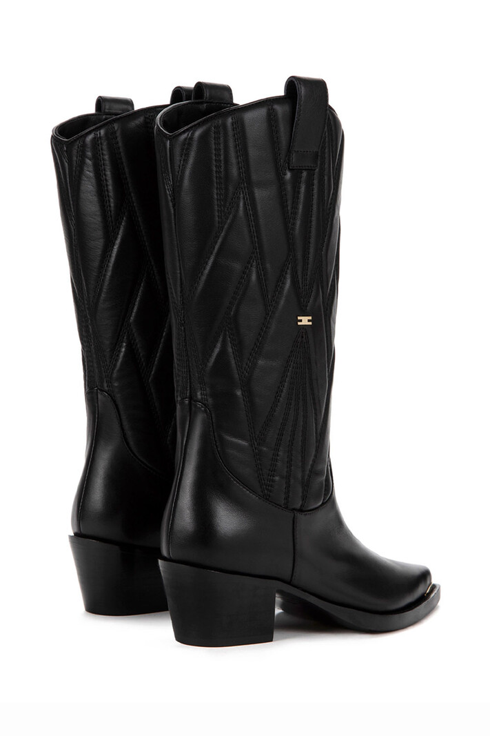 ELISABETTA FRANCHI Elisabetta Franchi cowboy boot with embroidered shaft and gold tip Black