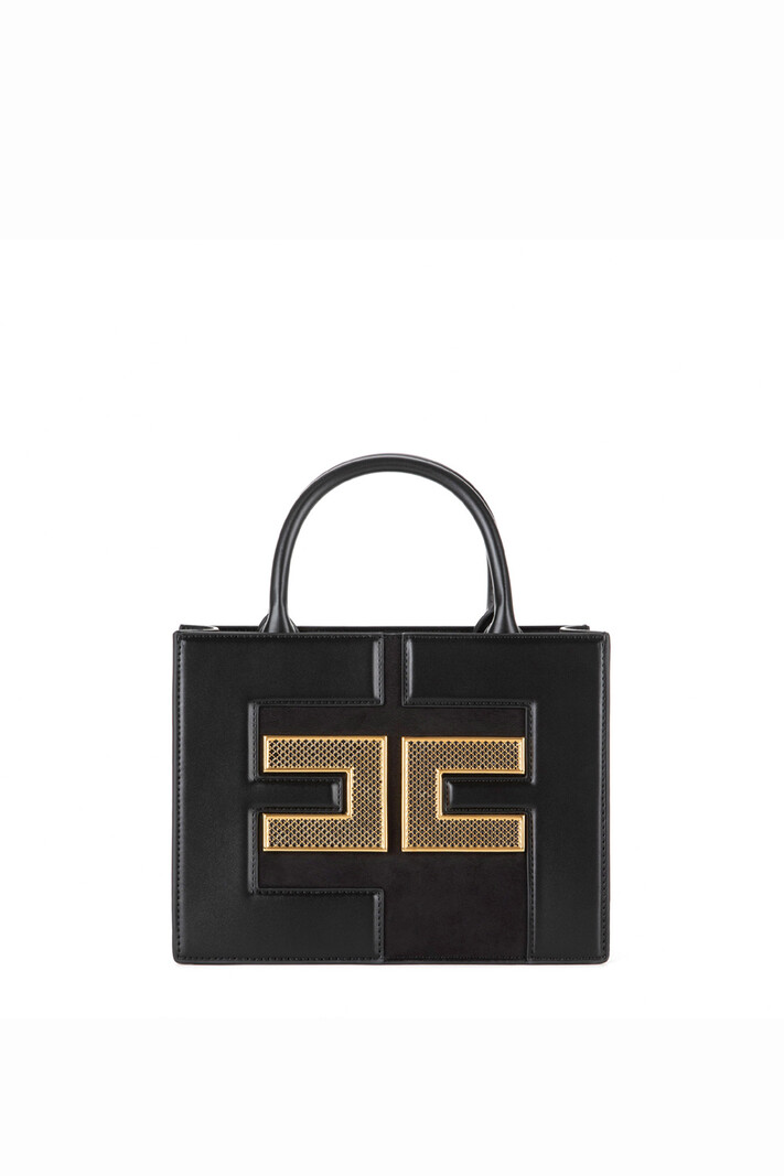 ELISABETTA FRANCHI Elisabetta Franchi small handbag with logo in gold net effect Black