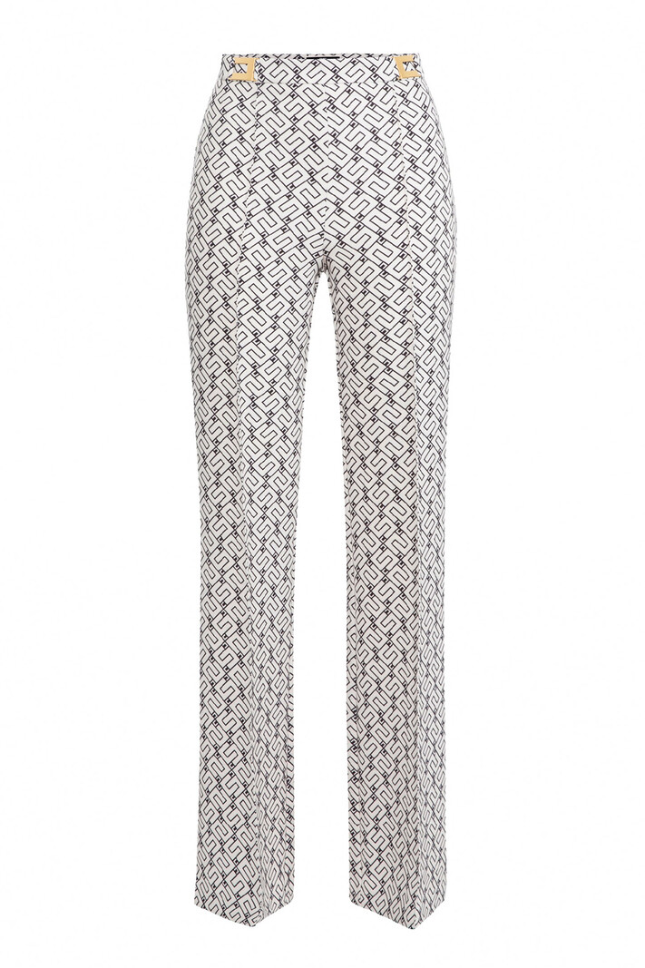 ELISABETTA FRANCHI Elisabetta Franchi flaired Palazzo pants in crepe with printed logo White