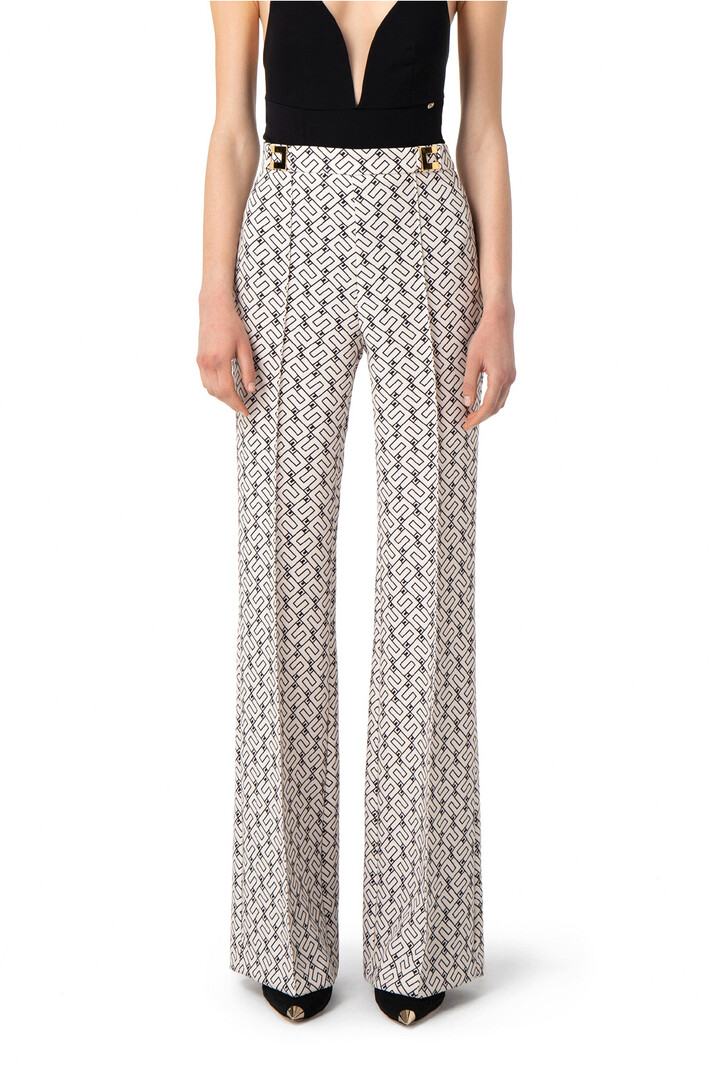 ELISABETTA FRANCHI Elisabetta Franchi flaired Palazzo pants in crepe with printed logo White