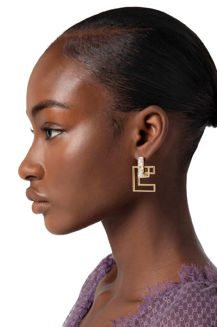 ELISABETTA FRANCHI Elisabetta Franchi earrings with C-shaped cut out and rhinestone details Gold